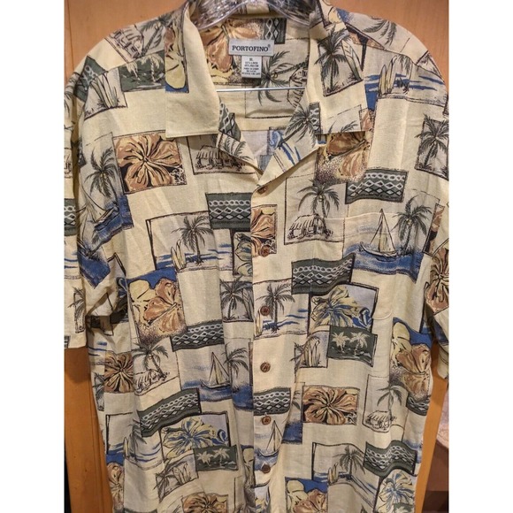 portofino mens XL Hawaiian floral collared shirt‎ linen Blend - Picture 1 of 3
